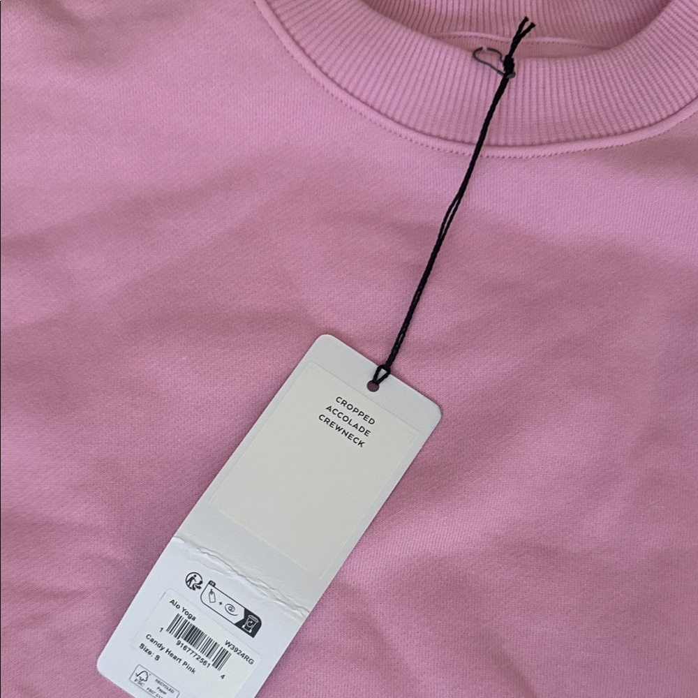 Alo Candy Heart Pink Sweats Set - Crop Crew & Straight Leg - Picture 7 of 9